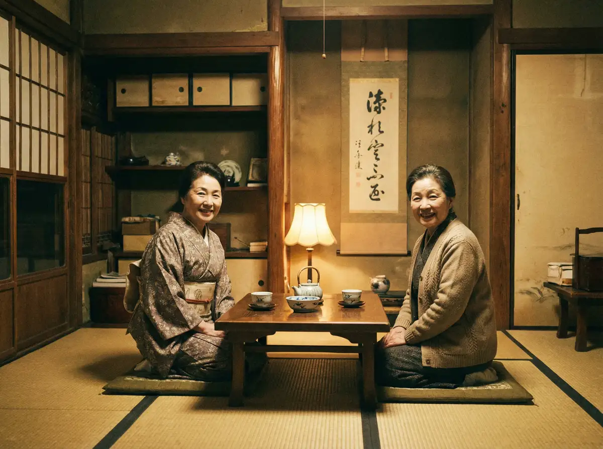 两位优雅的 《17c》17c官方平台::极品17c影视交流社区 在日式茶室中品茶交谈